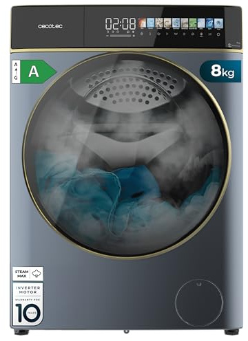 Cecotec Lavasciuga 8-5Kg Carica Frontale Bolero Wash&Dry 85900 Inverter Titanium A. 1400 rpm, 11 Programmi, Motore Inverter Plus, Display FullColor 10,3, Funzioni SteamMax, Stop&Go, Delay Start