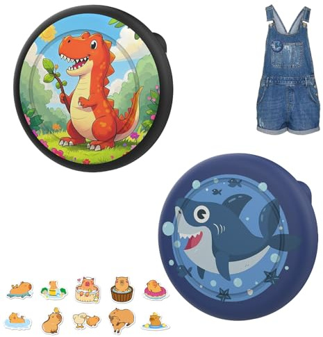 ZenyTra 2 Stück Kinder Ortungsgerät Schutzhülle mit 25 Capybara Aufklebern, Versteckte Tracker Halterung mit Dino & Hai Motiv für Rucksack, Kleidung, Schlüsselbund