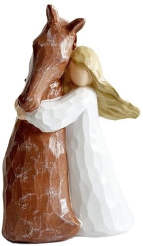 Odoukey Pferde-Dekoration für Zuhause, Mädchen-Umarmungspferd-Statue, Weihnachtsschmuck, Kunstharz-Gedenkfiguren für Geburtstag, Weihnachten