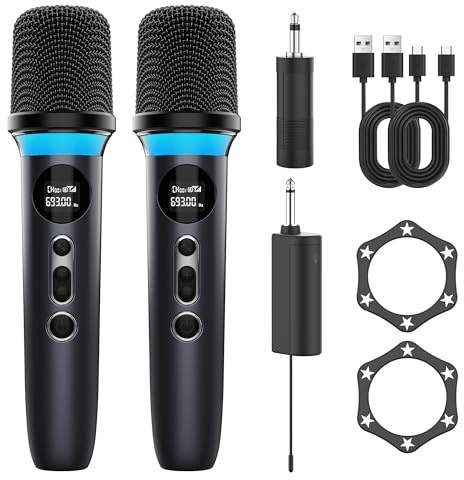 Microphone Wireless,Dual Handheld Microphone System with One-Touch Mute, Dynamic RGB Lighting,40H Duration & 200 FT Range,Rechargeable Karaoke Microphones for Singing,Weddings,Parties church,Speech