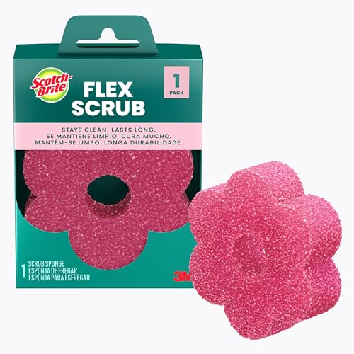 Scotch-Brite Flex Scrub, Non Scratch Scrubbing Sponge with Flexible Shape - Multipurpose Pink Scrubber for Kitchen, Bathroom and Home Cleaning, Washable