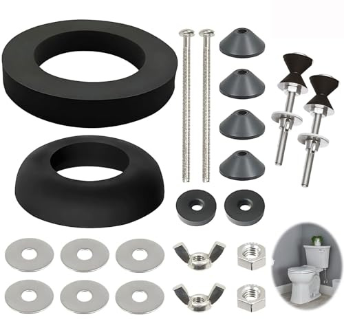 Toilet Cistern Seal Kit Toilet Fixing Kit M6 Bolt Through 1.5 Inch Rubber Dome 2 Inch Foam Washer Set Tank to Bowl Rubber Gasket + Sealing Rings + Washers + Bolts