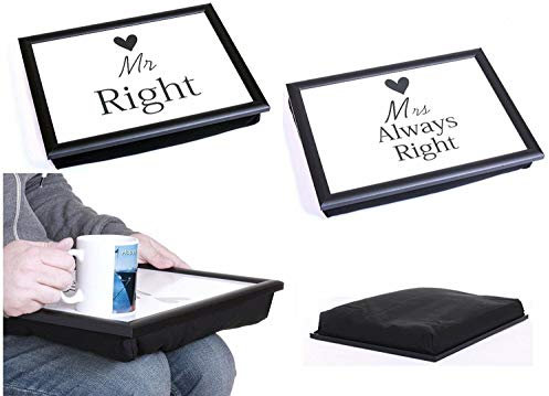 SET OF 2 MR RIGHT & MRS ALWAYS RIGHT BEAN BAG PADDED CUSHION LAP TRAY
