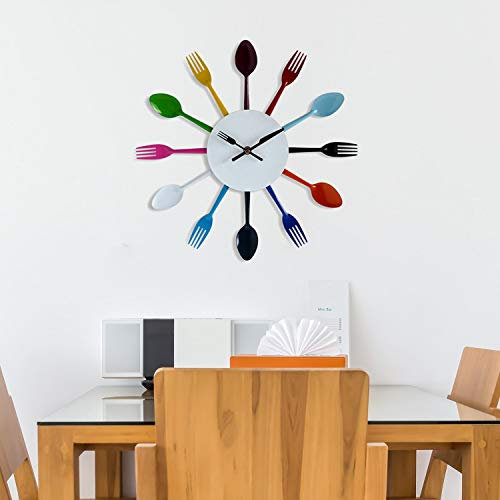 WALPLUS Spoon and Fork Colourful Kitchen Wall Clock Art Decals Home Decoration Living Bedroom Office Décor DIY