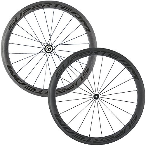 Superteam Rennrad-Räder aus Karbonfaser, 700C, Drahtreifen, 50 mm, matt, 23 Breite, transparenter Aufkleber