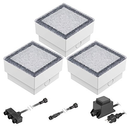 ledscom.de LED Pflaster-Stein Gorgon Boden-Einbauleuchte für außen, 10x10cm, 12V, kalt-weiß 3er Set