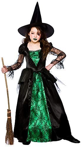Kids Deluxe Emerald Witch Fancy Dress Costume - Medium (Age: 5-7)