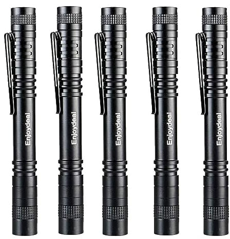 Enjoydeal 5 Pack LED Flashlight Torch,Portable XPE-R3 LED 500LM Super Light Clip Mini Flashlight Torch Penlight AAA for Sport Outdoor,Hiking,Fishing,Camping