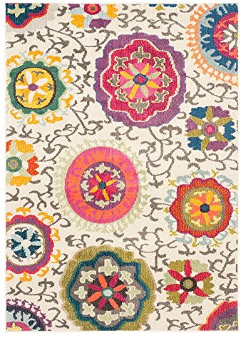 Safavieh Tapis Boho pour Salon, Salle à Manger, Chambre à Coucher - Monaco Collection, Tapis à Poil Court, Ivoire et Multi, 160 x 160 cm