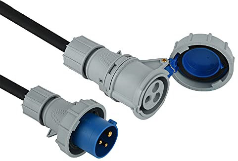 Electraline 46141 prolunga in gomma 30 mt presa industriale IEC spina a 3 poli adatta per camper, campeggio, caravan, barca, cantiere - IP44 Grigio, Cavo H07RN sezione 3G2,5 mm²