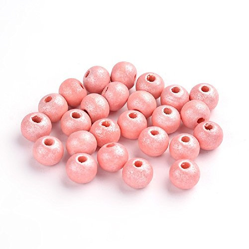 lot de 100 perles rondes en bois de couleur rose nacré sans plomb diamètre 7-8 mm