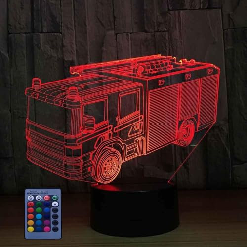 HPBN8 Ltd 3D Feuerwehr Auto Lampe USB-Strom Fernbedienung 7/16 Farben Amazing Optical Illusion 3D wachsen LED Lampe Formen Kinder Schlafzimmer Nacht Licht
