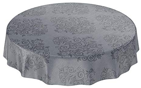 ANRO Wachstuchtischdecke Wachstuch Wachstischdecke Tischdecke abwaschbar Ranken Barock Arabeske Anthrazit Rund 100cm wasserabweisend Gartentischdecke Meterware pflegeleicht Lotuseffekt
