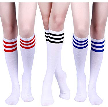 Tatuo 3 Paar Klassische Socken mit Drei Streifen Damen Kniestrümpfe Schlauchstrümpfe, 3 Farben