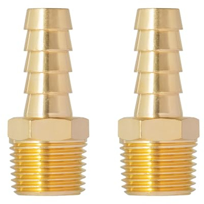 SUNGATOR 3/8'' NPT Brass Hose Barb Fittings, 3/8'' NPT Male Thread to 3/8 Inch Barbed Air Hose Fittings, 3/8 Inch Brass Air Line Repair Connectors for Compressor, Fuel, Oil (2-Pack)