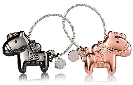 2 Schlüsselanhänger Paar Liebe,1 Paar Pferd Magnet Klein Schlüsselbund mit magnetischem Mund,Edelstahl Drahtseil Deko Schlüsselband für Pärchen Partner Liebhaber Beste Freundin Freundschaft Geschenk