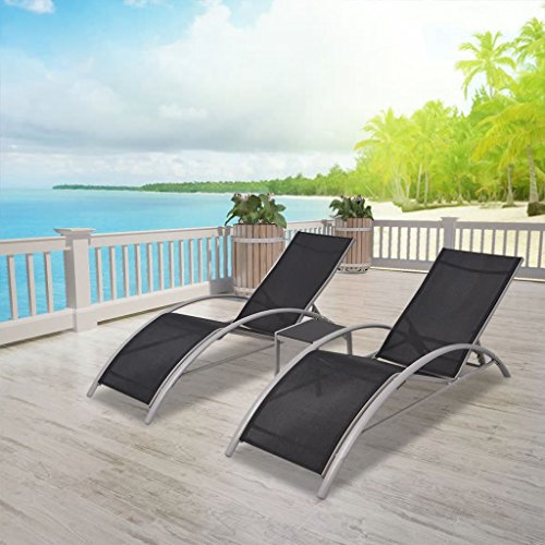 Tidyard Sonnenliegen mit Tisch Aluminium Schwarz 3 Piece Sun Lounger Set Aluminium Black