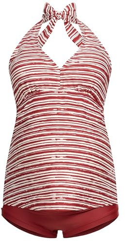 Herzmutter Maillot de Bain de Maternité - Tankini de Grossesse - Dos Nu - Licou - Tankini de Maternité - Maillot de Bain pour Femmes Enceinte - 2 Piècess - Protection UV - 7100 (M, Rouge-Raye)