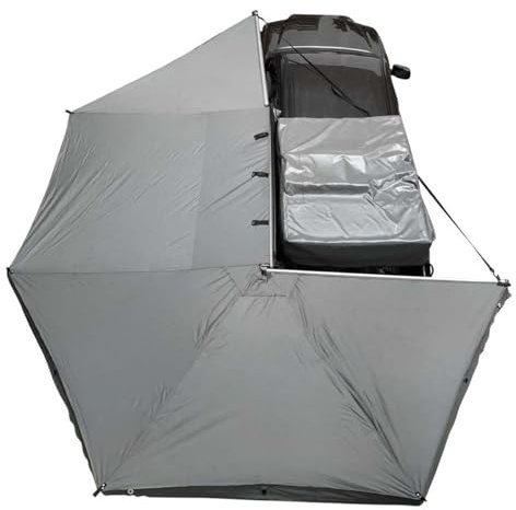 Overland Vehicle Systems 19519907 HD Nomadic 270 Degree Awning Driver Side | 129 Sq Ft of Coverage | Dark Gray Fabric with Travel Cover Included | Twist and Lock Technology | Weather-Resistant