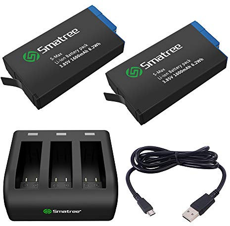 Smatree Batería (Paquete de 2) con Cargador de 3 Canales Compatible con Hero MAX