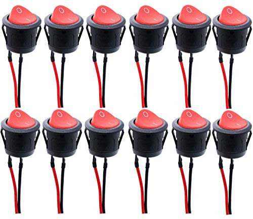 RUNCCI-YUN Wippschalter, SPST Switch,10 A/125 V, 6 A/250 V Rocker Kippschalter (mit Draht) Runde Schalter Wippschalter Button, für Auto RV Truck Jeep Off Road Boat Marine (12Pcs)