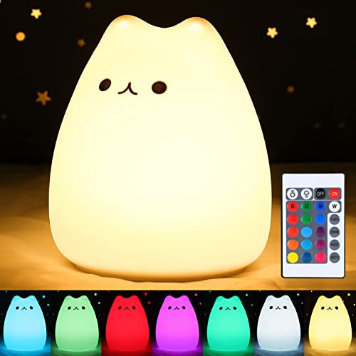 ZKLiLi Cat Lamp, Kitty Night Light for Kids Remote Control Silicone LED Nightlights Toddler Baby Girls Rechargeable Cute Kawaii Nightlight…