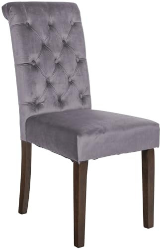 CLP Esszimmerstuhl Lisburn I Samt I Stoff I Polsterstuhl Gesteppt Chesterfield Design, Farbe:dunkelgrau, Material:Samt