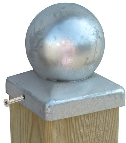 Verzinkte Kugel Pfostenkappe Pfostenabdeckungen Pfostenschutz als Abdeckkappe Zaunkappe für Holzpfosten 70 bis 120 mm Holzbalken, Pfosten für Holz-Zaun Holz-Schaukel (70 x 70 mm verzinkt)