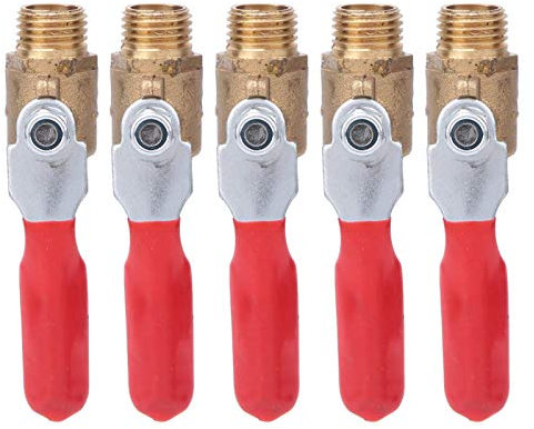 Messingkugelhahn, 5 Stück Kugelhahn Doppelaußengewinde G1/4 Silent Oil-free Auspuff Messingkugelhahn Luftkompressor Zubehör mit rotem Schaft