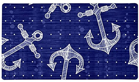 Rutschfester Badteppich mit Ankern, Marineblau, 40,6 x 71,1 cm