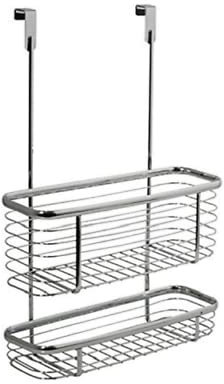 Chrome Shower Caddy Hook Over Door Hanging Storage Basket, Sink Tidy (2 Tier)