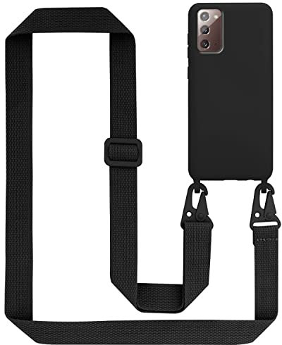 Cadorabo Handykette kompatibel mit Samsung Galaxy NOTE 20 Schutzhülle TPU Liquid Silikon Case Necklace mit verstellbarem Band Kordel Band mit Etui Rundumschutz Case Hülle für Galaxy NOTE 20 in Schwarz