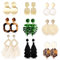 Finrezio 9 Paar Clip-Ohrringe für Frauen, Rattan, Kunstharz, Acryl, Tropfen-Ohrringe, leicht, geometrisch, Rattan, Quaste, Tropfen-Ohrringe, Schmuck, Acryl, Rattan, Kein Edelstein