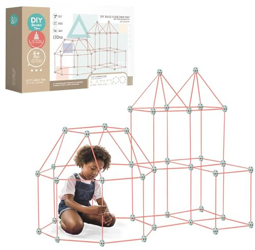 CraftLab 130 Pieces DIY Fort building kit for Kids - Construction Toys Den building for Boys and Girls - STEM Building Toys - Play Tent - Play House Indoor and Outdoor - Creative Fort