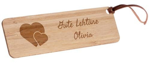 Personalisierbares Lesezeichen aus Holz mit Bändel - Textgravur auf diesem schlichten, rechteckigen Lesezeichen aus Holz - Mit Text selbstgestaltbares, hölzernes Lesezeichen