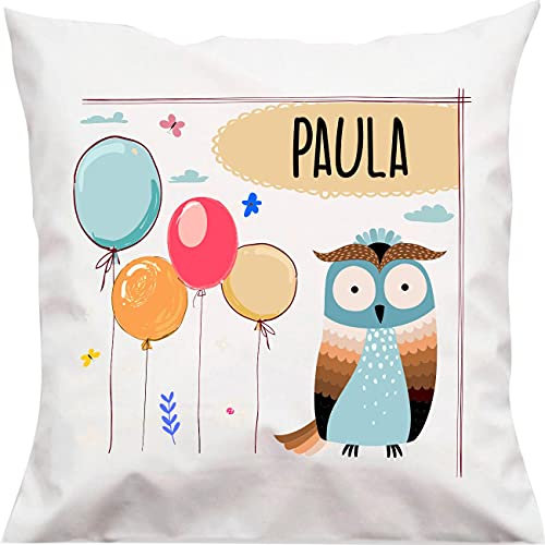 Kleckerliese Kinder Kissen Eule mit Kissenbezug Weiss Kissenhülle 40x40 cm