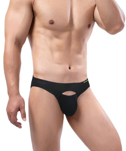 ZONBAILON Sexy Herren-Unterhose mit Öffnung vorne, niedrige Leibhöhe, ausbuchtbare Tasche, Bambusviskose, Unterwäsche, 1 Packung mit Schwarz, Large