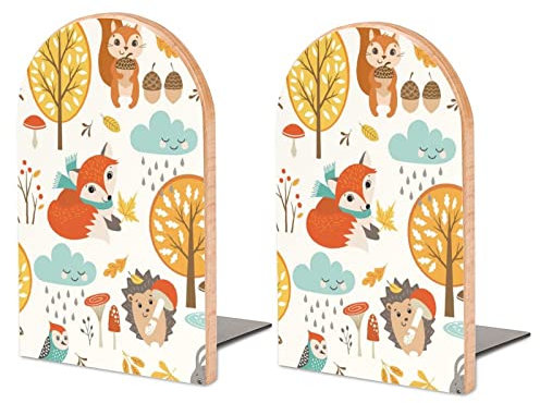 Lot De 2 Serre-Livres Renard Roux Support De Livre Antidérapant en Bois pour Bibliothèque De Bureau