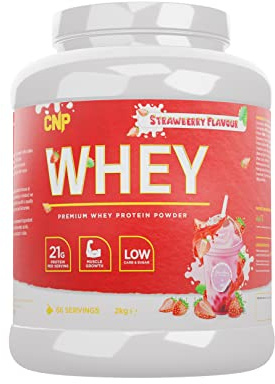 CNP Professional Premium Whey Protein Powder 2kg & 900g, 21g Protein, Low Carb, Easy Digestion, 66/30 Servings, Vegetarian, Halal, 12 Great Flavours (2kg, Strawberry)