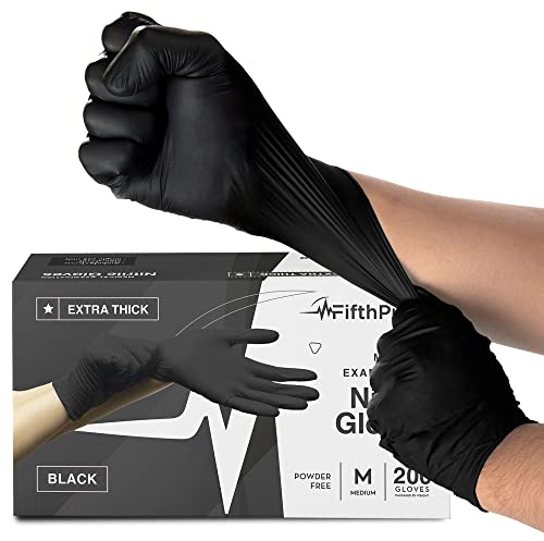 Disposable Black Nitrile Gloves Medium 200 Count - Extra Thick 4.5 Mil - Powder and Latex Free Rubber Gloves - Surgical Medical Exam Glove - Food Safe Cooking Glove