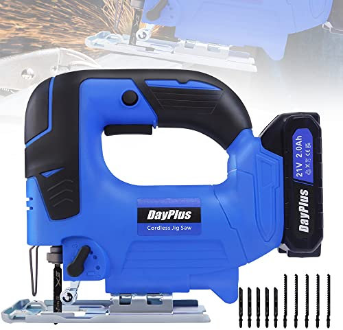 Cordless Jig Saw to Cut Wood, Metal and Plastic, Electric Jigsaw Tool Battery Operated, ±45° Bevel Cutting Angle, 4 Orbital Sets, Tool-Less Blade Change, 10x Multi Purpose Saw Blades