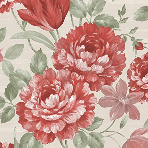 Fayre Floral Wallpaper Red/Cream Muriva 194303