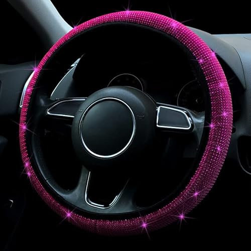 Glitzer Auto Lenkradbezug für Damen Mädchen, 37-38cm Bling Diamanten Lenkradbezug Auto KFZ Lenkradhüllen Universal rutschfest Lenkrad Abdeckung Atmungsaktiv Lenkradschoner Auto-Dekozubehör,Rosa