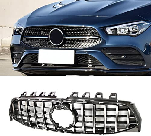 HZTWFC Chrom Schwarz Farbe ABS Auto GT Kühlergrill Sport Racing Grill Ohne Kameraloch Für Mercedes CLA W118 C118 X118 2019 2020 2021