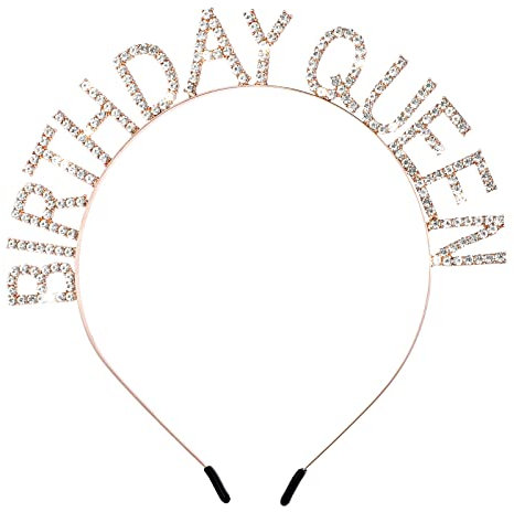 WLLHYF Geburtstag Königin Stirnband, Prinzessin Krone Rose-Gold Strass Haar Band Geburtstag Schärpe Tiaras Kristall Haar Zubehör für Frauen Mädchen Geburtstag Party Dekorationen