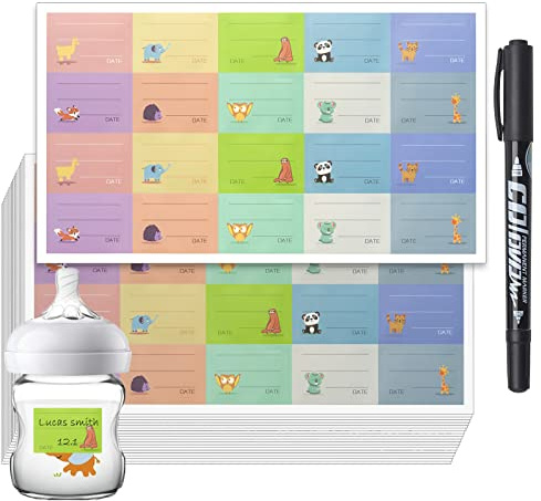 Waterproof Baby Bottle Label for Daycare Supplies,400PCS Removable Freezer Labels for Baby Food Containers, Breast Milk, Lunch Boxes, Organizing, Date Stickers to Write on-Sticky and Easy Peel Off