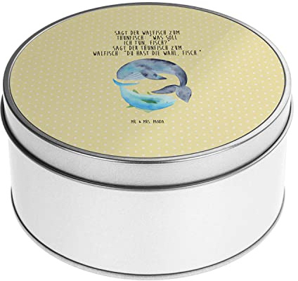 Mr. & Mrs. Panda Blechdose rund Walfisch Thunfisch - Geschenk, Keksdose, Gute Laune, Wahl, lustige Sprüche, Tunfisch, Metallkiste mit Deckel,