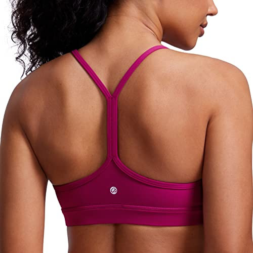 CRZ YOGA Damen Butterluxe Racerback Sport BH Gepolstert Ohne Bügel Y-Rücken Yoga Bra Sommer Atmungsaktiv Spaghetti Top Magenta Violett M