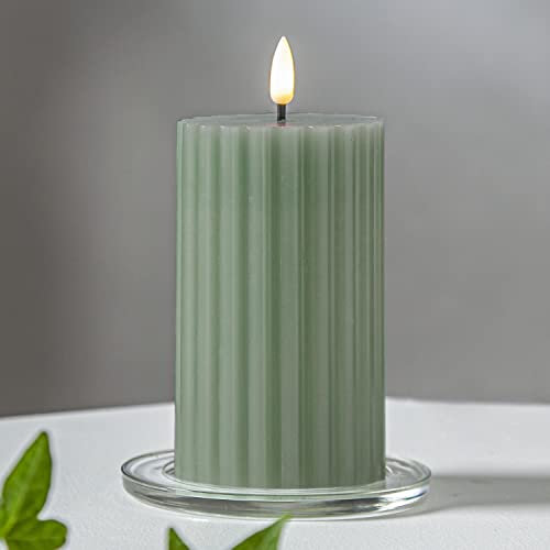 LED Blockkerze Flamme Stripe aus Wachs
