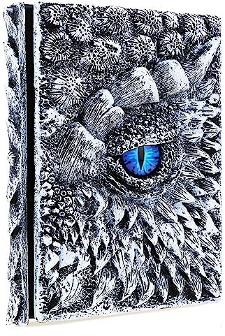 Mazeran 3D Dragon Hardcover Embossed Journal, Antique Handmade Frozen Dragon Eye Polystone A5 Blank Craft Writing Sketch Notebook Daily Notepad, Home Ornament Artistic Fantasy Decoration